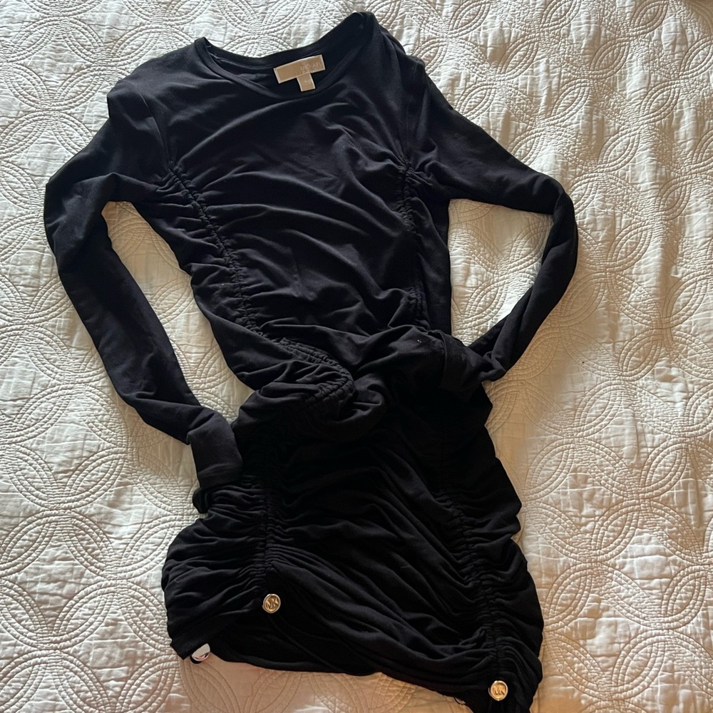 Black Ruched Long Sleeve Bodycon Dress